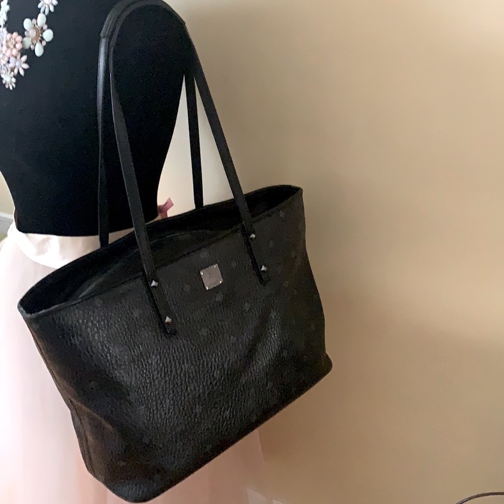 Zippered black MCM tote